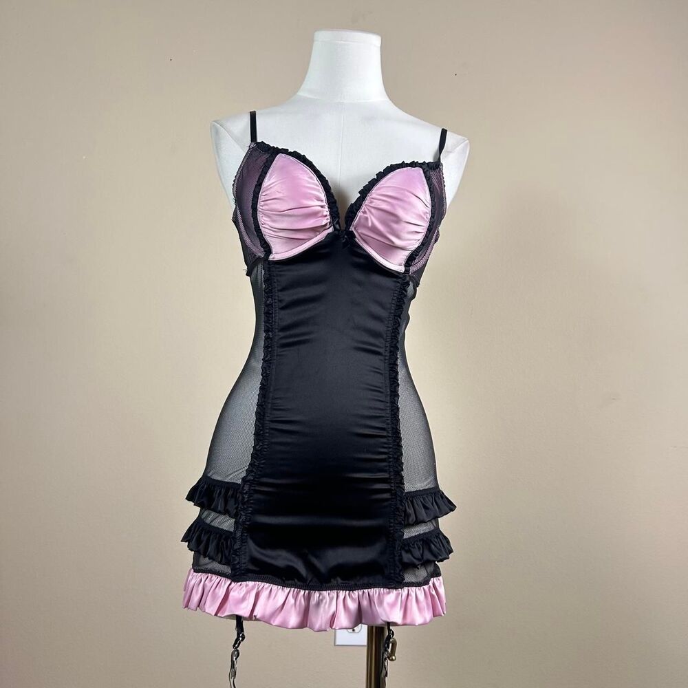 Insane Scene Gyaru Victoria’s Secret Pink and Black Mesh Slip